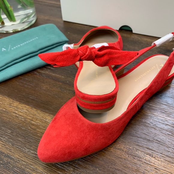 Anthropologie Bow-tied Slingback Flats in Red - Picture 7 of 7